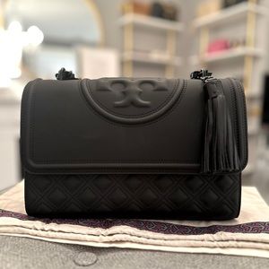 Authentic Tory Burch Fleming Matte Convertible Shoulder Bag Medium Black